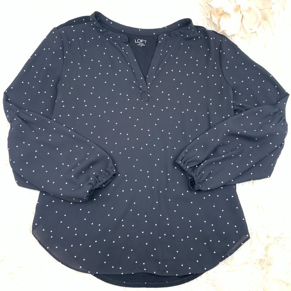 Loft Star Print Blouse With Ballon Sleeves Women's Size Small